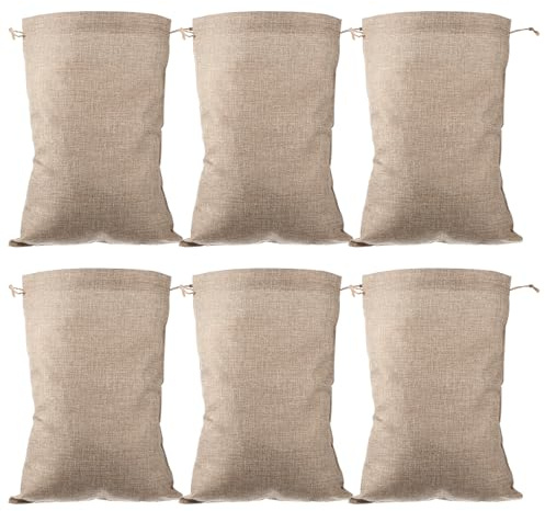 TOGEVAL 6 Sacchetti di Juta Coulisse 30X40 CM Borse Riutilizzabili Grandi in Tela di Iuta Traspirante per Conservazione Verdure Patate e Alimenti Sacchi Portaoggetti Resistenti per Uso
