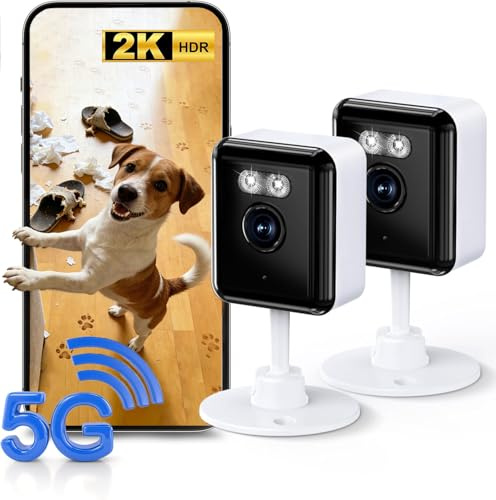 Gianteye 2K Indoor Security Camera (2-Pack), Dual-Band 2.4/5GHz WiFi Pet & Baby Monitor, AI Event Detection with Smart Search, Color Night Vision, 2-Way Audio, Human Detection, US App