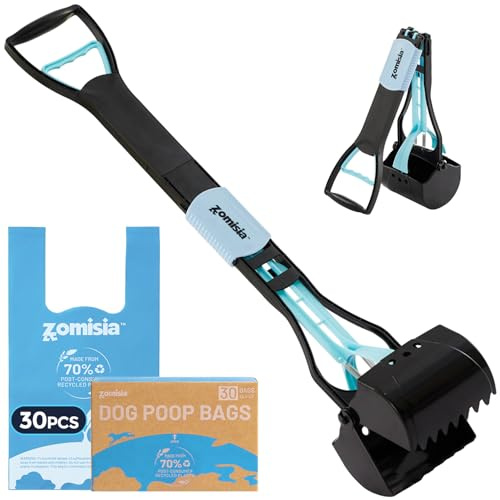 ZOMISIA 81cm / 32 Dog Pooper Scooper Long Handle with 30 Waste Bags, Blue