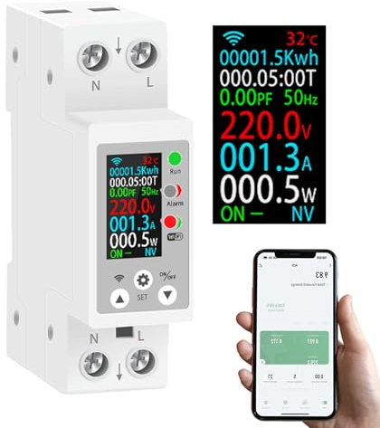 Contatore Energia Elettrica Wifi,8 in 1 Misuratore Consumo Elettrico con Display Digitale Tuya Smart Protezione Da Sovratensione Regolabile Controllo Remoto Tramite APP Comando Vocale