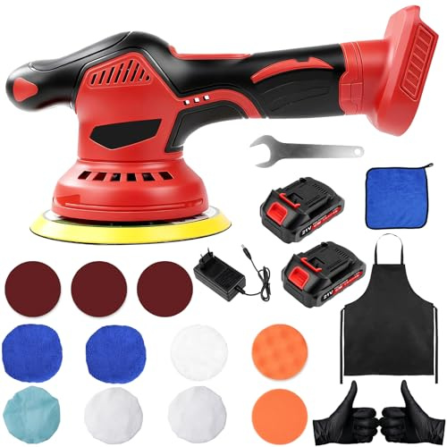Lucidatrice a batteria per auto, 2x21 V lucidatrice auto da 6 pollici, 8 velocità variabile lucidatrice eccentrica lucidatrice senza fili, per cera, cura auto, lucidatura