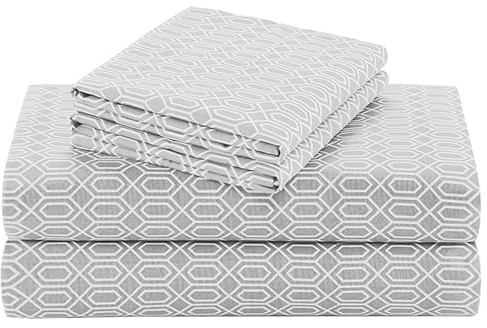 Comfort Spaces 100% Cotton Sheet Set Breathable, Lightweight, Soft with 12 Elastic Pocket Fits up to 14 Mattress, All Season Cozy Bedding, Matching Pillow Case, Twin Diamond Taupe 3 Piece