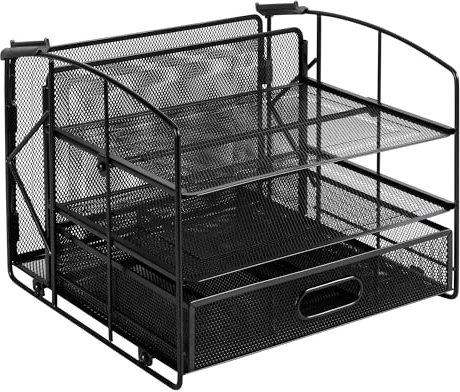 Amazon Basics Rectangulaire Module de rangement, trieur de bureau avec 3 plateaux, tiroir coulissant et espace à dossiers suspendus, Noir
