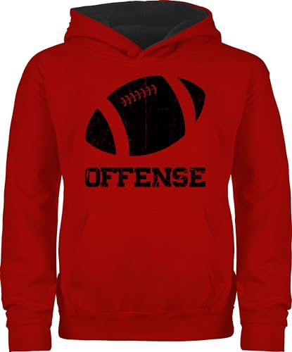 Shirtracer Pullover Kinder Hoodie Jungen Mädchen - Sport Kleidung - Offense Football - Vintage - 128 (7/8 Jahre) - Rot/Schwarz - 25. Geburtstag Pulli Junge Kids