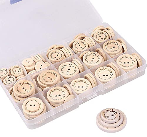 Wooden Buttons for Knitting 150 Pcs Buttons for Baby Cardigans Crafting Handmade with Love for Craft, 2 Holes for Kids DIY Crafts Decorations (15mm20mm25mm)