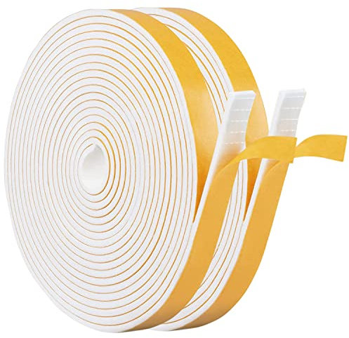 Dichtungsband Selbstklebendes für Türen Fenster, 12mm(B) x 3mm(D)/12m Schaumstoff Klebeband Schaumstoffstreifen, Türdichtung, Gummi-Dichtungsstreifen Schalldämmung Kollision Siegel (Weiß)