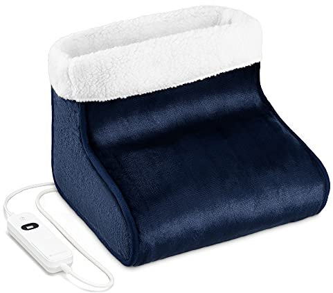 Navaris Fußwärmer Fußheizung elektrisch - 30 x 30 x 24 cm - mit 3 Temperaturstufen Abschaltautomatik - Heizschuhe Wärmeschuhe waschbar - Blau