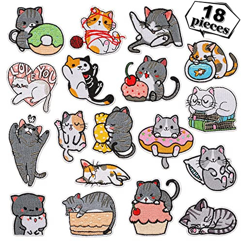 WSNDM 18 Piezas Parches ropa Termoadhesivos, Patrón de Gato Lindo, Coser o Planchar en Los Parches Apliques, Bordado Patch Sticker, Repara El de Agujero, para Ropa Camiseta Jeans Sombrero