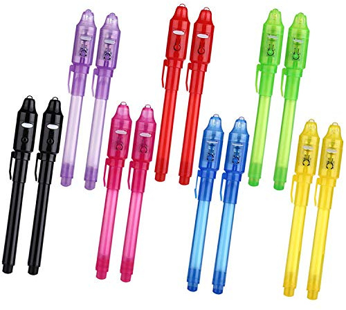 SCStyle Invisible Ink Pen 14pcs Spy Pen Marker Kid Pens for Writing Secret Message Valentines Day Easter Day Halloween Christmas Birthday Party Bag Gift,Invisible Ink Pens with UV Light for Kids