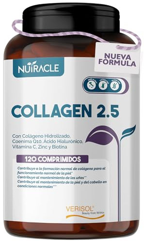 Collágeno Hidrolizado Verisol® 2500 mg + Ácido Hialurónico + Coenzima Q10 - Suplemento para Piel, Cabello y Huesos con Biotina, Zinc y Vitamina C - 120 comprimidos, Nutracle