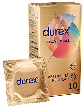 Durex Real Feel, Preservativi Senza Lattice, Vestibilità Regular, 10 Profilattici