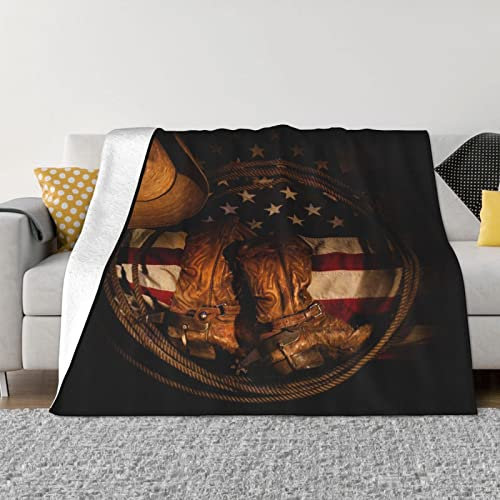 203,4 x 152,4 cm, amerikanische Flagge mit Cowboy-Stiefeln, Flanell-Wolldecke, leichte, weiche und bequeme flauschige Decke, geeignet für Sofa, Bett, Geschenke schwarz