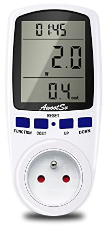 Awootsv Tarif Unique Compteur de Consommation Électrique, Compteur D'énergie Wattmètre Prise Consommation Electrique Pour Économie d'Energie Prise kwh, Surcharges de Protection