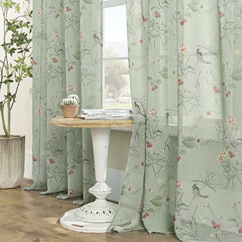 XTMYI Cute Retro Curtains for Bedroom Dining Room,Nature Cottage Core Cottagecore Decor Sheer Decorative Curtains for Kitchen Bathroom Window,63 Inch Length,Sage Green
