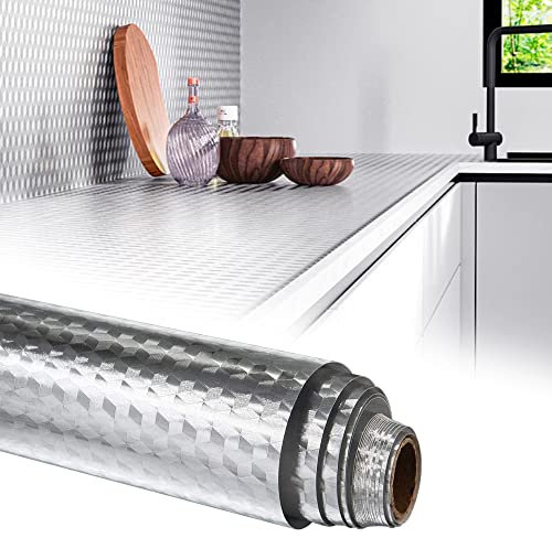 TANCUDER Pegatinas de Pared a Prueba de Aceite Aluminio Papel Pintado Cocina Autoadhesiva Aluminio Pegatinas 40cm x 3m Papel Tapiz de Aluminio Impermeable para Cocina Pared Alacena Baño