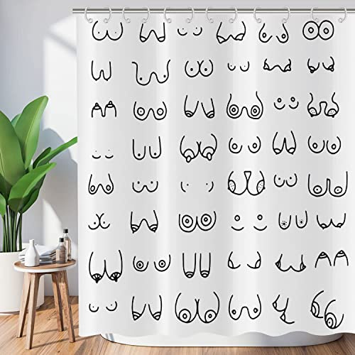 ASDCXZ Lustig Duschvorhang 120x200 cm, Modern Einfach Lustig Schwarz Weiß Graffiti Linien Waschbar Duschvorhang für Badewanne mit 8 Haken