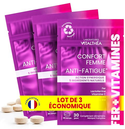 FER PREMIUM x3 Sachets I Complément Alimentaire ANTI-FATIGUE I Bisglycinate 3x plus assimilable I Vitamines Minéraux : Fer, Vitamines C 80 MG + B12 B9 100% AR + Lactoferrine | France