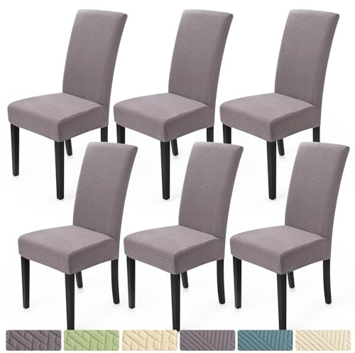 BalladHome Stolsöverdrag, set om 6, stretch, stolskydd, modern, twill jacquardstolsöverdrag, matsalsstolar, stolsöverdrag, avtagbart, tvättbart stolsöverdrag för matsal, kök, hotell (mörkgrå, set om 6