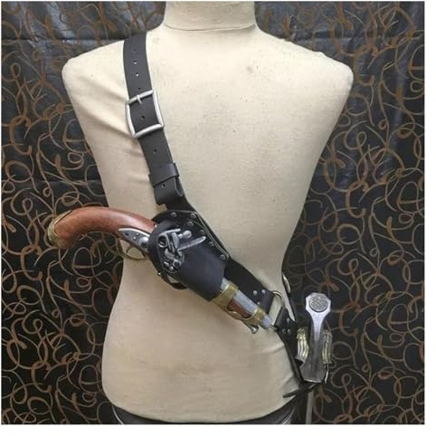 PU Leather Shoulder Pistol Holster Bag Medieval Vintage | Concealed Pistol Holster Steampunk Pirate Sword Holster Scabbard Sheath For Cosplay Hallowee(Nero)