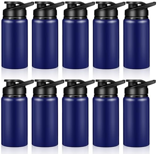 Mimorou 10 Pieces 13.5oz Reusable Aluminum Water Bottles Bulk Multicolor Outdoor Sports Water Bottles for Travel, Gym, Hiking, Cycling, Camping, Fishing, Snap Lid (Blue)