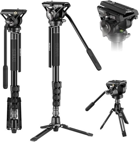 SIRUI AM-MDP02 Video Monopod mit Fluidkopf | 188cm Aluminium Einbeinstativ für DSLR & spiegellose Kameras | Traglast 8kg, Pan-Tilt, Schnellwechselplatte | Ideal für Reise-Vlogging