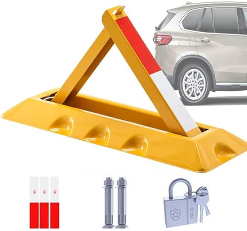Låsbar parkeringsspärr, triangulärt parkeringsspärr med reflekterande klistermärken och hänglås, fällbart parkeringsspärr, parkeringsplatsstångssäkerhet, för privata parkeringsplatser, infartsskydd