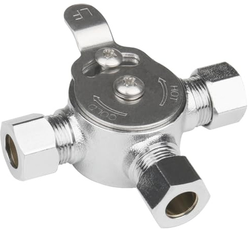 WHK Water Mixing Valve Hot Cold Water Mixer, Inlets and Outlet is 3/8Inch by Compression Connection on Sink to Adjust Water Tempture(Lead-Free Brass)