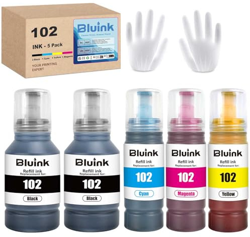 Compatible 102 Ink with Epson Ink 102 Multipack for Epson EcoTank Printer ET-4850 ET-2850 ET-3850 ET-2856 ET-4856 ET-2700 ET-2756 ET-2750 ET-3700 ET-15000, 5 Pack