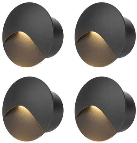FWoche 4 Pezzi segnapasso led 3W 3000K Alu, Applique da Parete LED incasso per scale, 60mm IP44 luci scale con scatola da incasso illuminazione da parete, per Interno esterno giardino, guscio nero