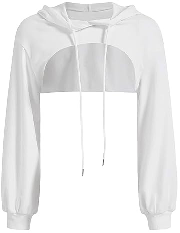 Sweat A Capuche Femme Ultra Court- Crop Top Sexy à Manches Longues avec Cordon De Serrage Hoodies Couleur Unie Col Rond Automne Et Hiver Pullover DéContracté Clubwear SurvêTement Streetwear