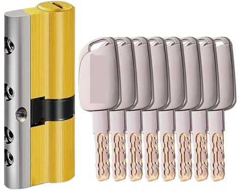 Cerradura de cilindro de latón de alta seguridad for puertas de entrada (1 unidad) - Dispositivo antirrobo de clase C de fácil instalación(90=42.5+47.5)