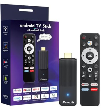 GREVA Clé TV Android TV Stick 4K Ultra HD Streaming Appareil Dernier Android 14.0 TV Stick Box 2Go 16Go HDR/AV1/2.4G/5G WiFi/BT 5.0 Smart Streaming Media Player avec Assistant Télécommande Vocale Noir