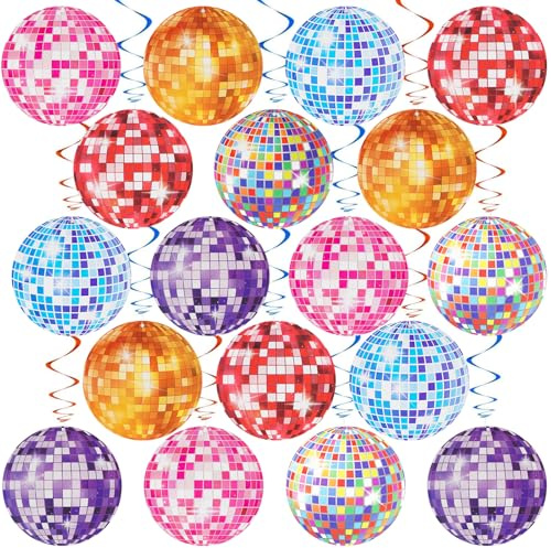36 Pcs Decoraciones en Espiral de Discoteca Serpentinas en Espiral de Plástico, Decoración de Fiesta de Los Años 70 80 90, Decoraciones Colgantes para Fiestas con Diseño de Discoteca Retro