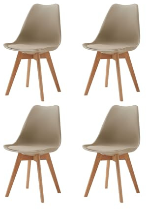 Uderkiny Juego de 4 sillas de Comedor, sillas escandinavas, Patas de Madera Maciza, diseño nórdico ergonómico, Ideal para Comedor, salón, Cocina, Dormitorio (Caqui)