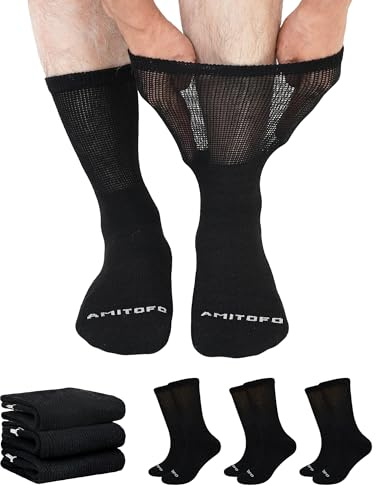 ZFSOCK Diabetic Socks for Men Women: Bamboo Extra Wide Soft Top 3 Pairs | Loose Fitting Non-Binding Grip, Moisture Wicking Mesh, Seamless Toes, Fully Cushioned Sole for Swollen Feet and Ankle