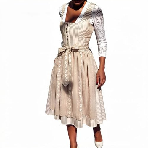 Dirndl Schwarz Costume da Oktoberfest da Donna Abito da Festa della Birra Abito con Lacci per Una Riunione Festiva Elegante Corpetto e Gonna a Righe in Stile Collezione Tracht Matrimonio