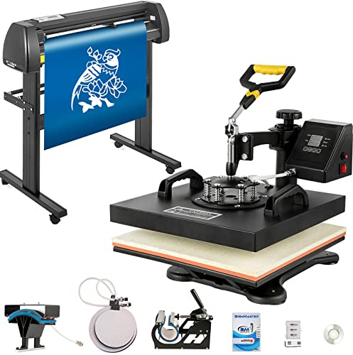 VEVOR 5-i-1 överföringspress, 38 x 38 cm, värmepress, 1250 W, värmepress, textilpress och 720 mm vinylskärare, plotter 28 tum, vinylskärare, 3 bladsplotter