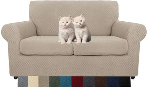 MAXIJIN 3 Piezas Nuevo Funda para Sofá Jacquard para 2 Plazas Super Elástica Antideslizante Funda para Sillón Amigable con Mascotas Protector Elástico de Muebles (2 Plazas, Caqui)