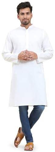 SKAVIJ Kurta Camicia - Camicia Tunica Casuale Cotone - Uomini Bianco_X-Large
