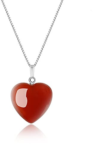 COAI Collana da Donna in Argento Sterling con Ciondolo Cuore in Agata Rossa