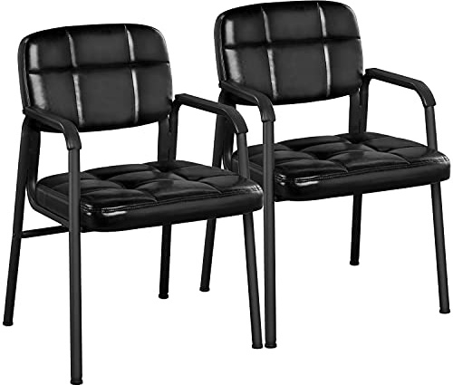 Yaheetech 2PCS Guest Waiting Reception Chair Office Meeting Conference Chair With Upholstered Cushion and Padded Armrest for Office Home Conference Room, Black