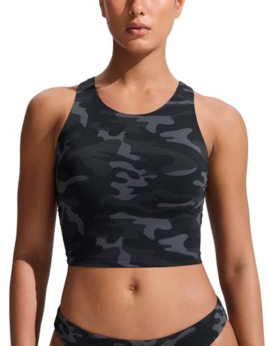 CRZ YOGA Racerback Crop Bikini Tops Camouflage Gray 14