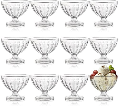 Lawei 12 Stück Eisschalen aus Acryl 240ml Eis Schüssel Set Kunststoff Mini Dessertbecher mit Fuß Eisbecher Dessert Tassen für Dessert Eis Salat Cocktail Gewürze Trifle