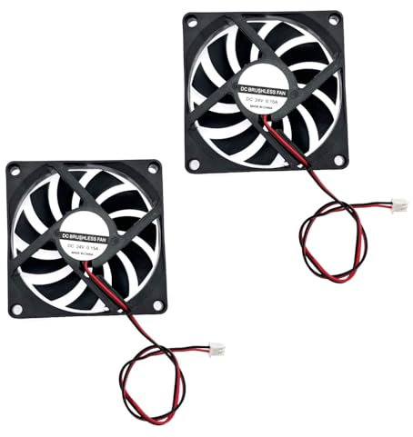 JZK 2 ventiladores de refrigeración silenciosos DC 24V 8010 con cables, ventilador de PC de 80 mm, ventilador de caja de computadora de 8 cm x 8 cm x 1 cm, ventilador sin escobillas CC de 24 V