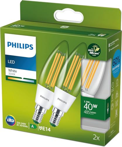 Philips Classic LED-A-Label Lampe 40W E14 Warmw klar Kerze 2er