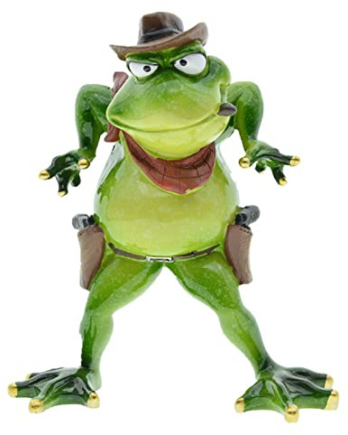 DEARBIRDER Green Frog Decor Role Play Cowboy Frog Figurines, Animal Art Craft Statues Desktop Ornaments Gardening Decor Accessories for Indoor Outdoor