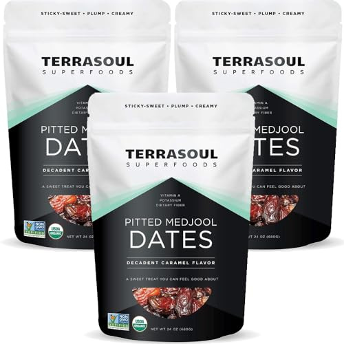 Terrasoul Superfoods Organic Pitted Medjool Dates, 4.5 Lbs (Pack of 3) - Pits Removed | Soft Chewy Texture | Sweet Caramel Taste
