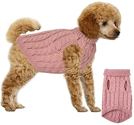 Hundtröja husdjurströja, vinter varm hund katttröja, små hundar polotröja stickad tröja, stickad tröja ytterkläder för små medelstora hundar och katter (rosa M)