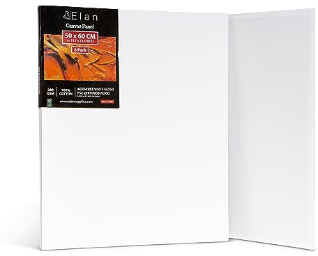 Elan Malkarton 50x60 6er Set, 100% Baumwolle Leinwand Dünn 3mm, Malpappe 50x60, Leinwand zum Bemalen 50x60, Leinwände für Acrylfarben