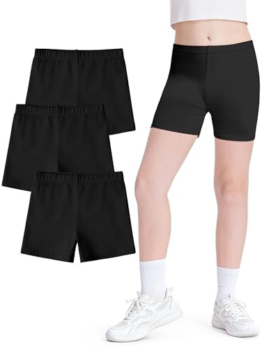 Witwot 3 Pack Girls Cycling Shorts Cotton Short for Teens Kids Dance Bike Black, 10-12Years, Tag 150